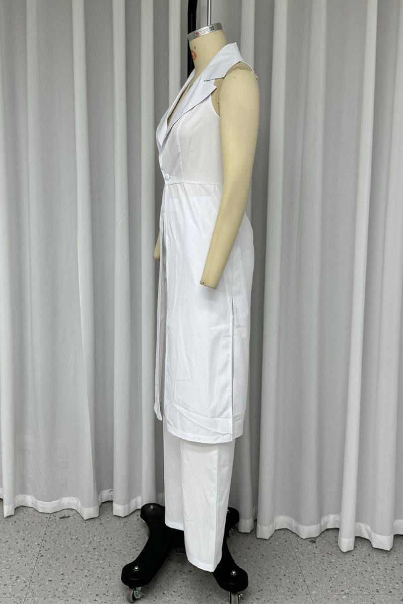Amara® | Casual, daily, sleeveless two-piece suit with pocket slit and turn-down collar