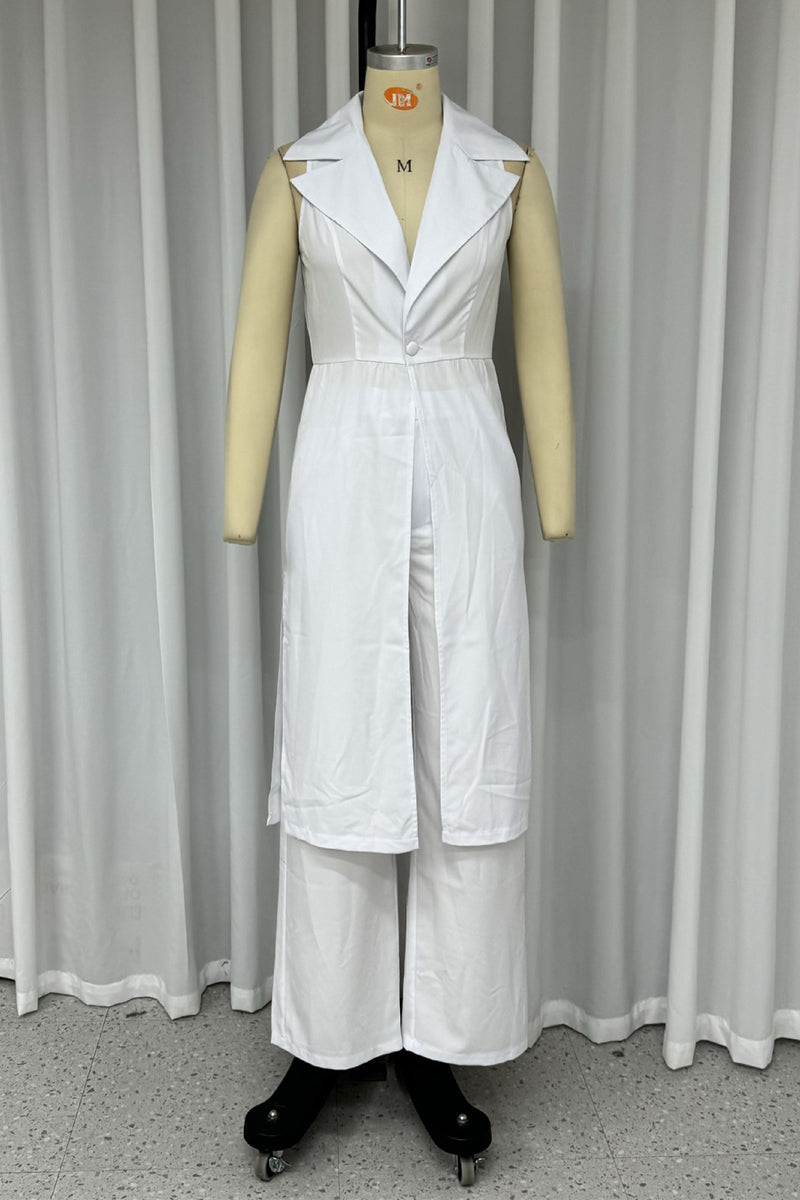 Amara® | Casual, daily, sleeveless two-piece suit with pocket slit and turn-down collar