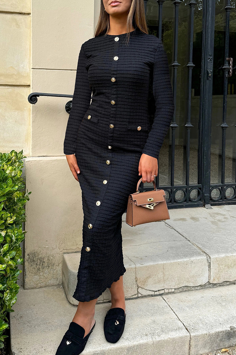 Dolores® | Elegant solid color long dresses with buckle patchwork and O-neck