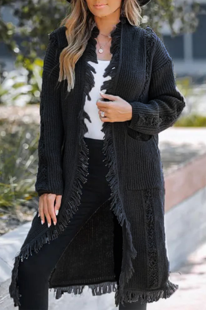Edna® | Casual Fringed Trim Weave Cardigan Collar Outerwear (3 Colors)