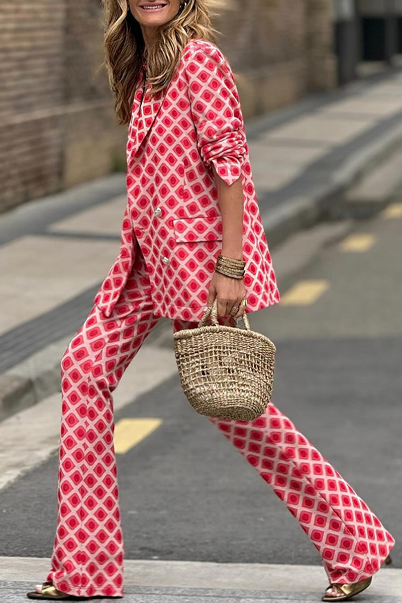 Claudia® | Casual street geometric print, buttons, reversible collar, long sleeves, two piece