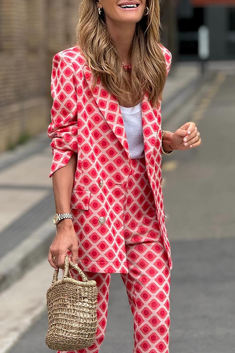 Claudia® | Casual street geometric print, buttons, reversible collar, long sleeves, two piece