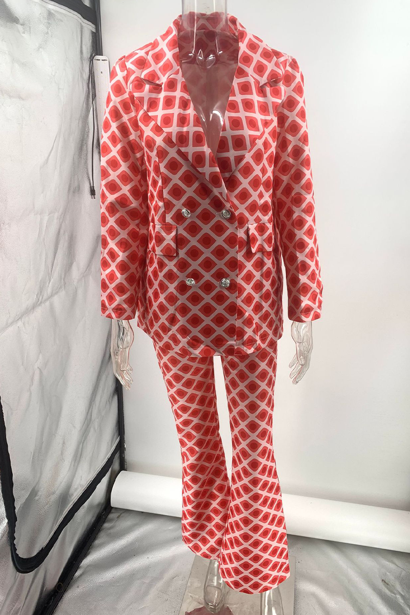 Claudia® | Casual street geometric print, buttons, reversible collar, long sleeves, two piece
