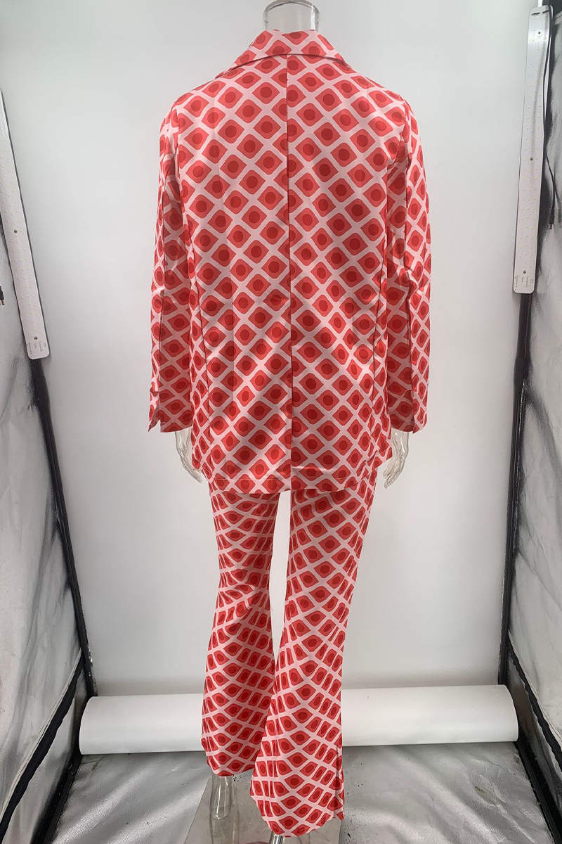 Claudia® | Casual street geometric print, buttons, reversible collar, long sleeves, two piece