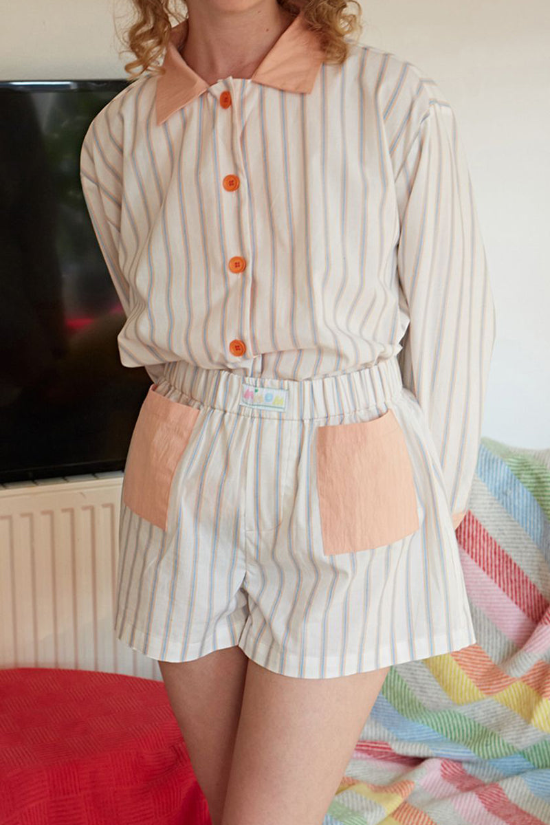 Dafne® | Casual daily stripe patchwork contrast turn-down collar long sleeve two piece suit