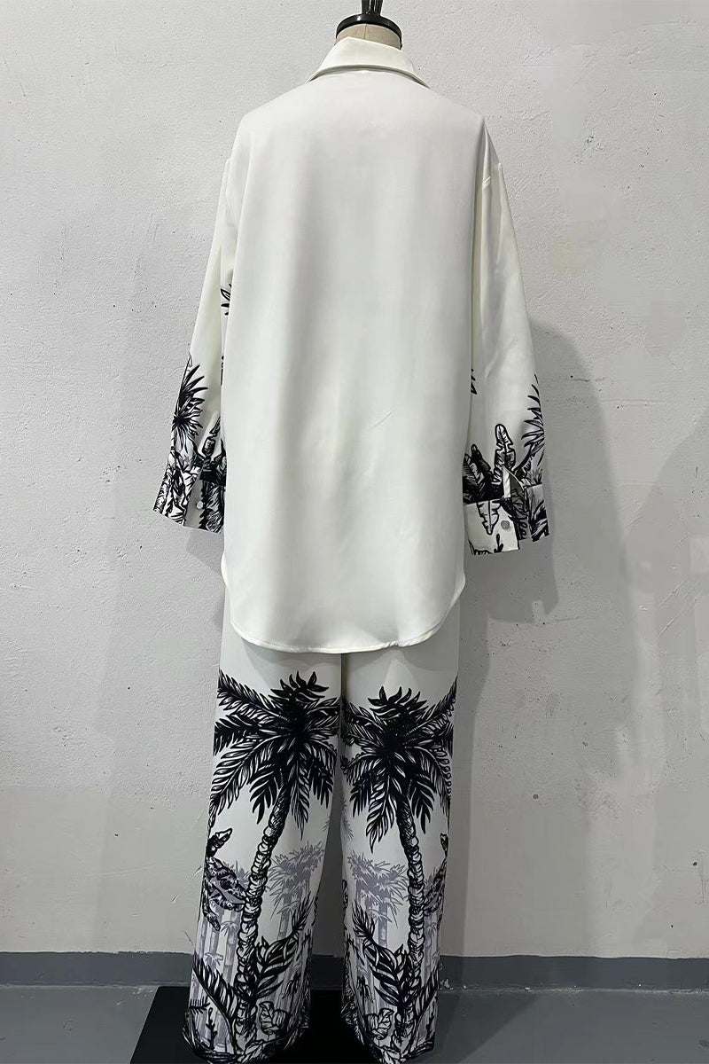 Clarisa® | Casual landscape print, buttons, turn-down collar, long sleeves, two-piece