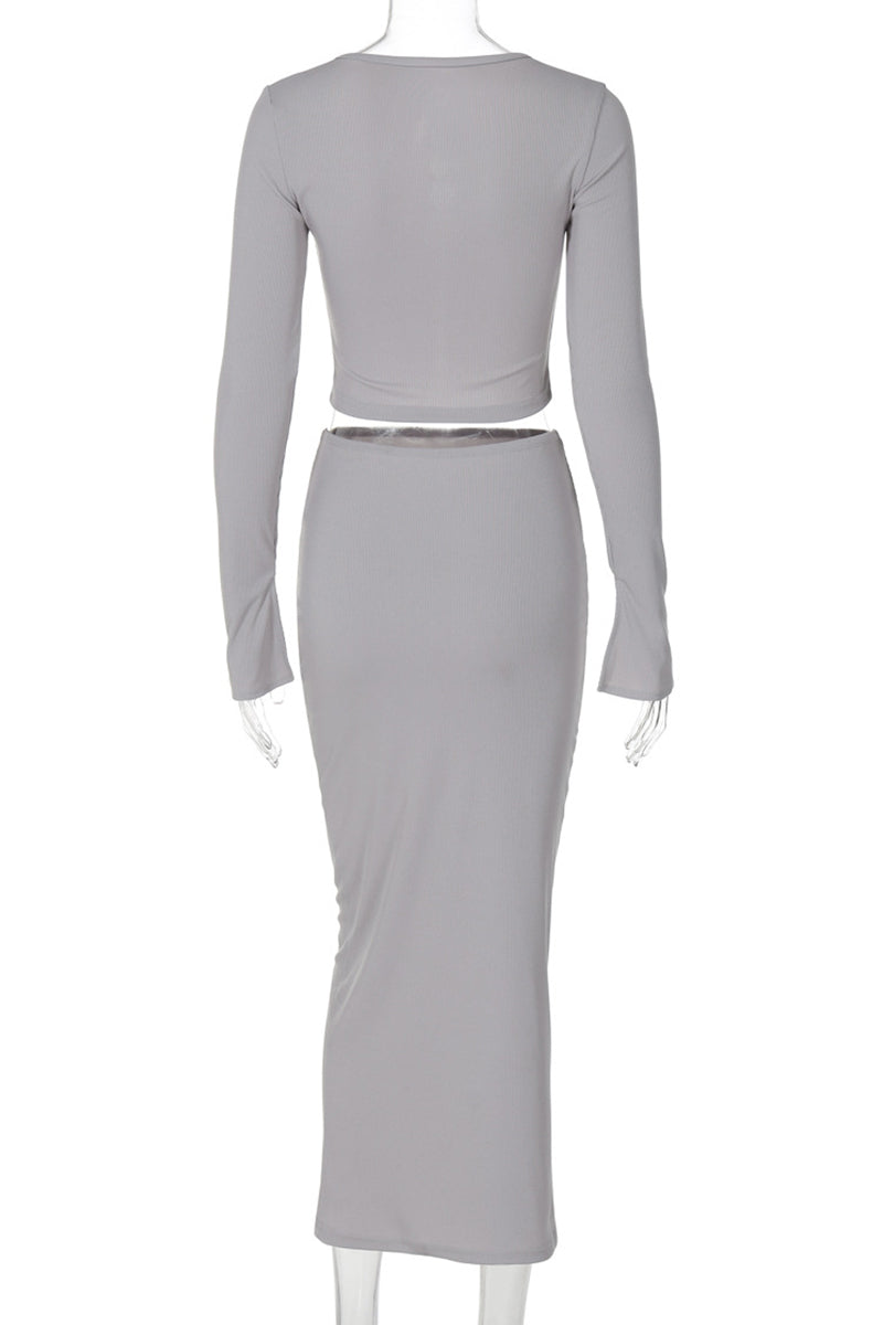 Brianna® | Elegant Buckle Patchwork O-Neck Long Sleeve Two Piece Suit (3 Colors)