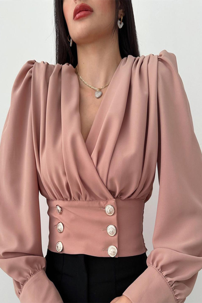Adelaida® | Daily Elegant Solid Color Button Up V Neck Blouses (4 Colors)