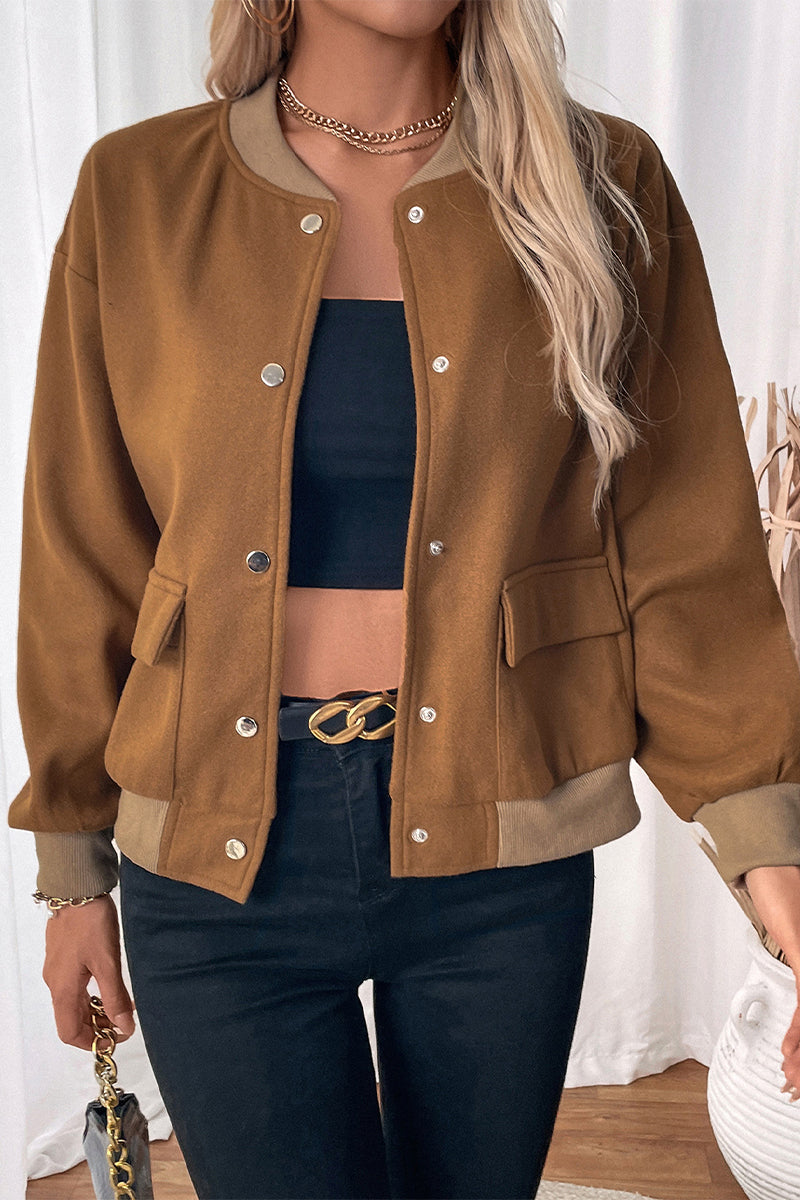 Carla® | Casual outerwear with raw O-neck and pocket button