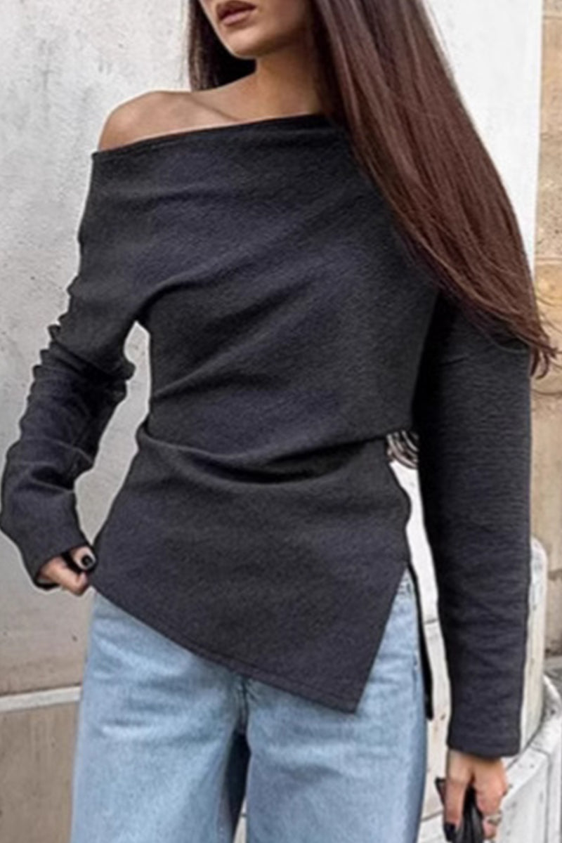 Elena® | Casual street tops with irregular potholes and slanted collars