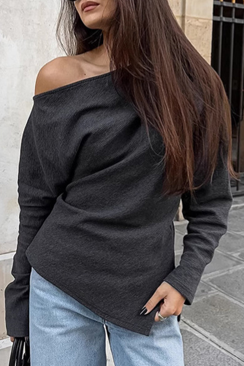 Elena® | Casual street tops with irregular potholes and slanted collars