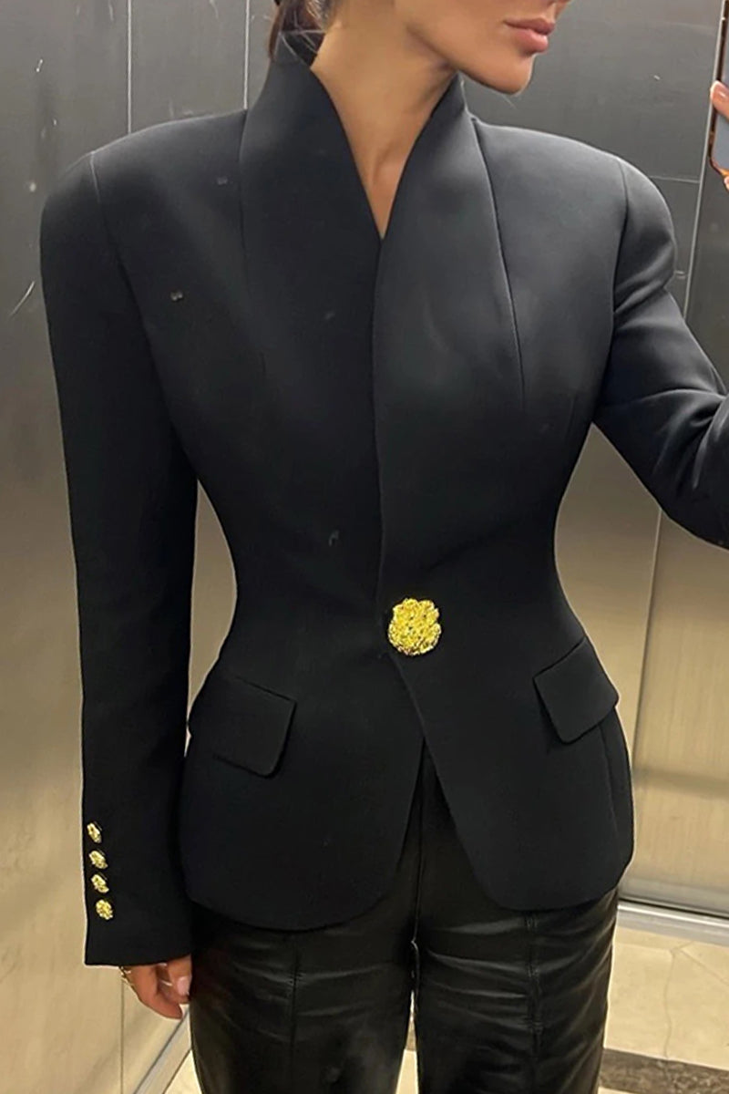 Dayana® | Casual solid color outerwear with buttons and V-neck