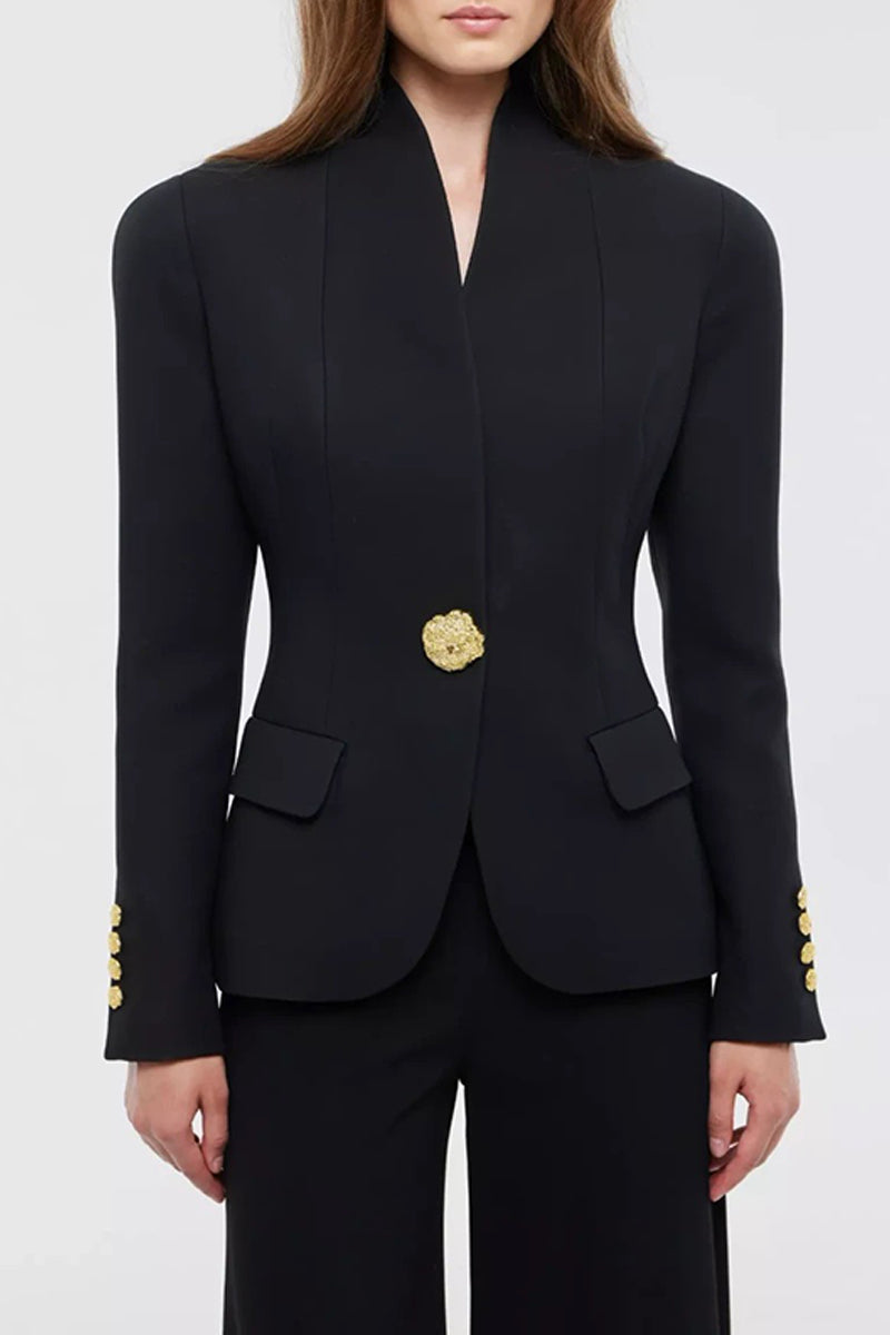 Dayana® | Casual solid color outerwear with buttons and V-neck