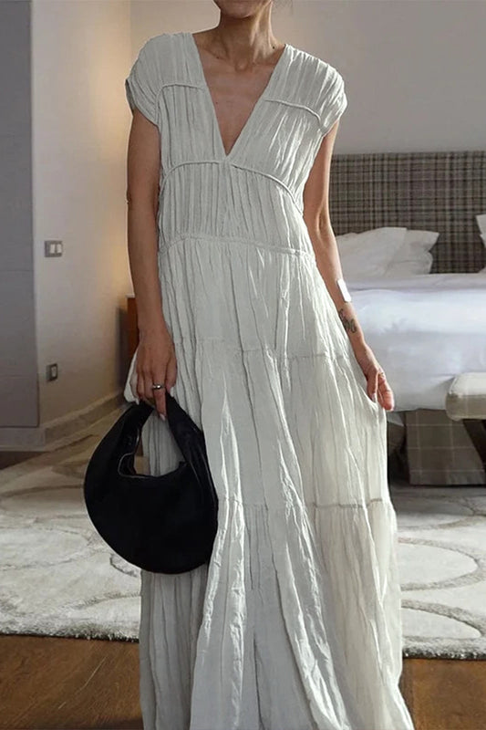 Daniela® | Casual V-neck sleeveless patchwork dresses