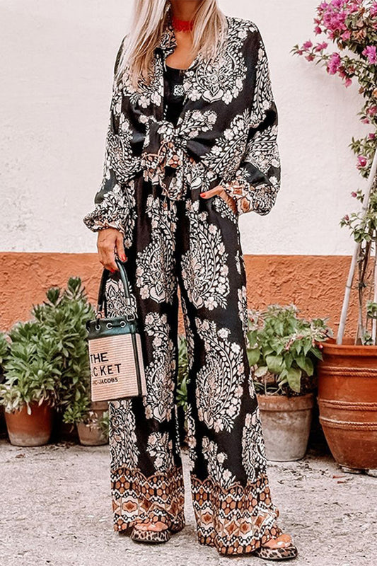 Barbara® | Casual holiday, floral print, pocket buttons, turn-down collar, long sleeves, two-piece