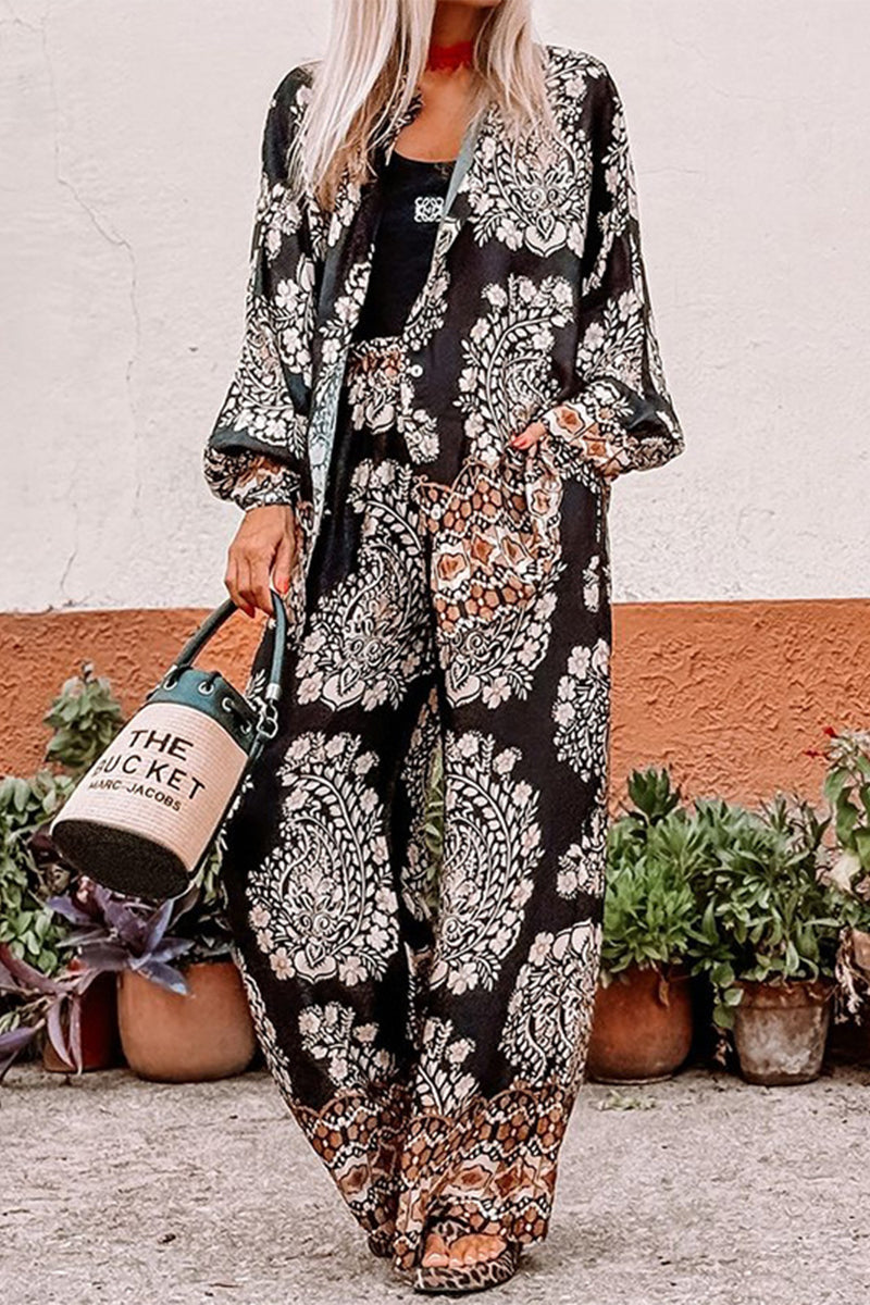 Barbara® | Casual holiday, floral print, pocket buttons, turn-down collar, long sleeves, two-piece