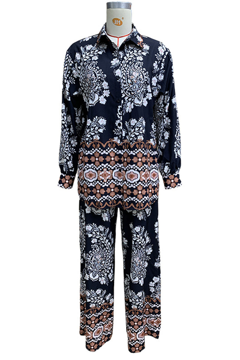 Barbara® | Casual holiday, floral print, pocket buttons, turn-down collar, long sleeves, two-piece