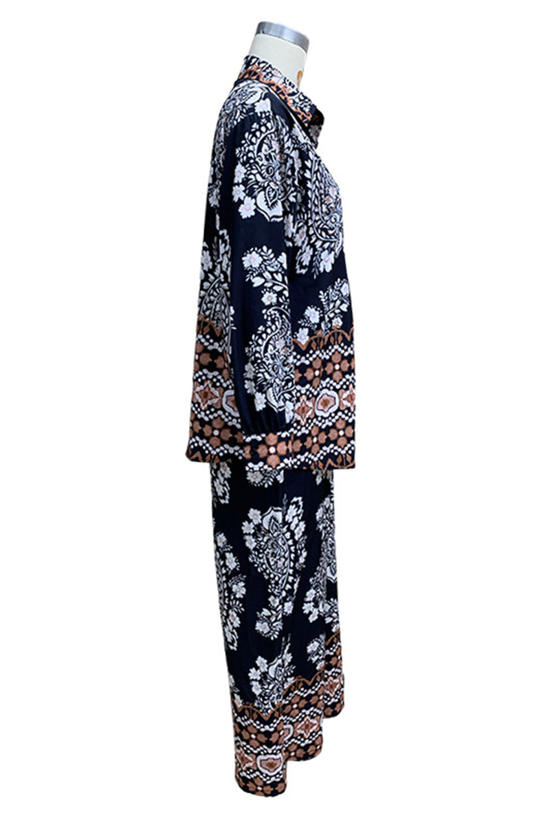 Barbara® | Casual holiday, floral print, pocket buttons, turn-down collar, long sleeves, two-piece