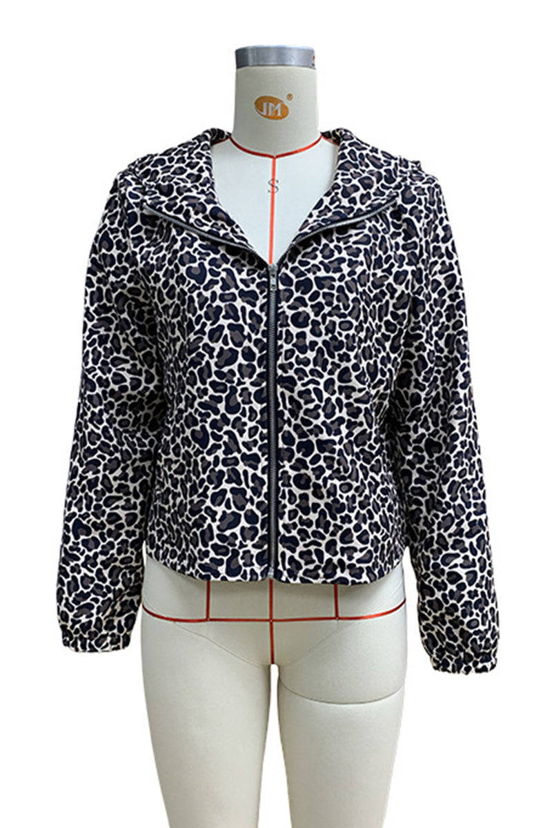 Ariana® | Casual street outerwear with hood and leopard pocket patchwork zipper