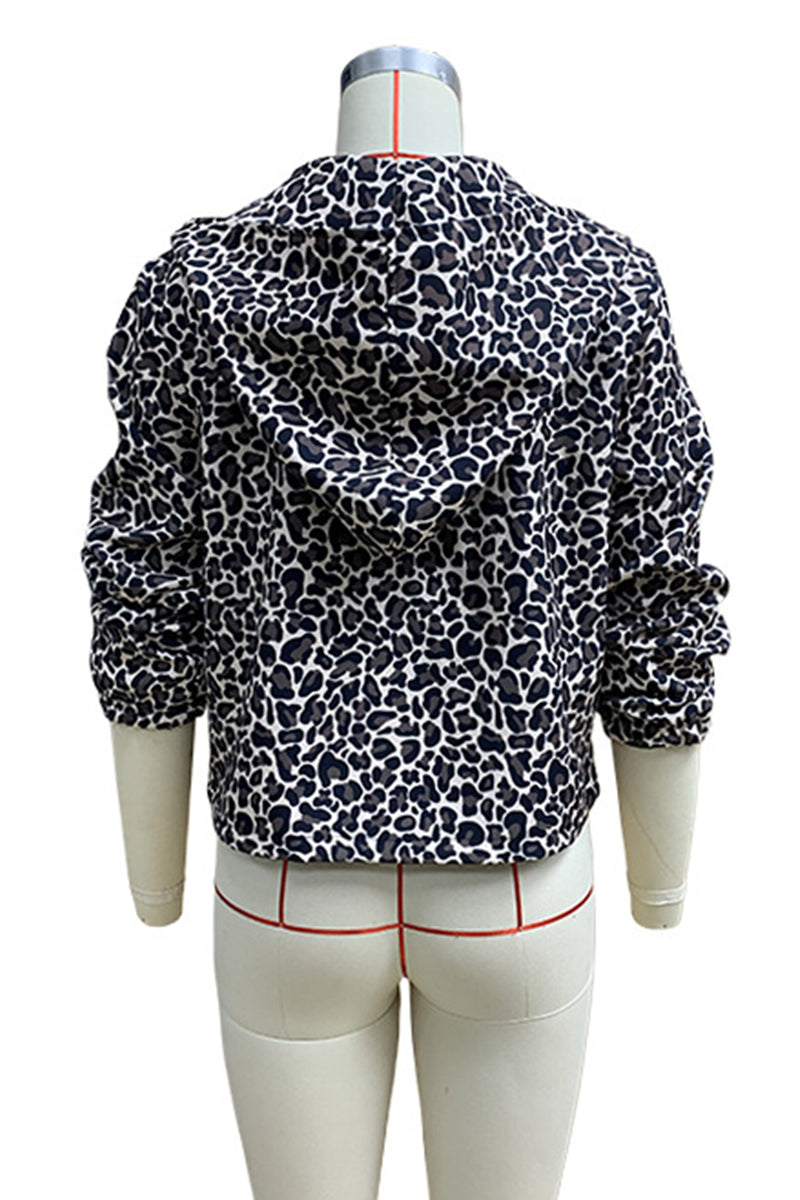 Ariana® | Casual street outerwear with hood and leopard pocket patchwork zipper
