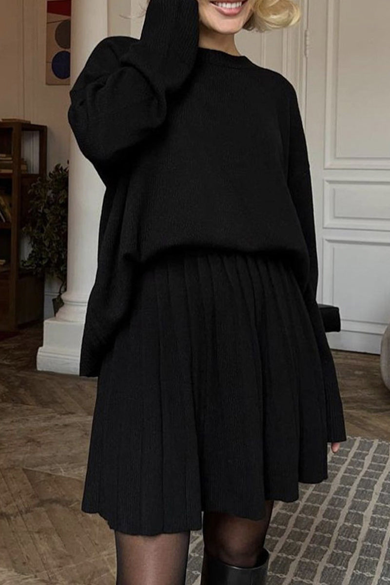 Consuelo® | Elegant patchwork pleated O-neck long sleeve two piece suit