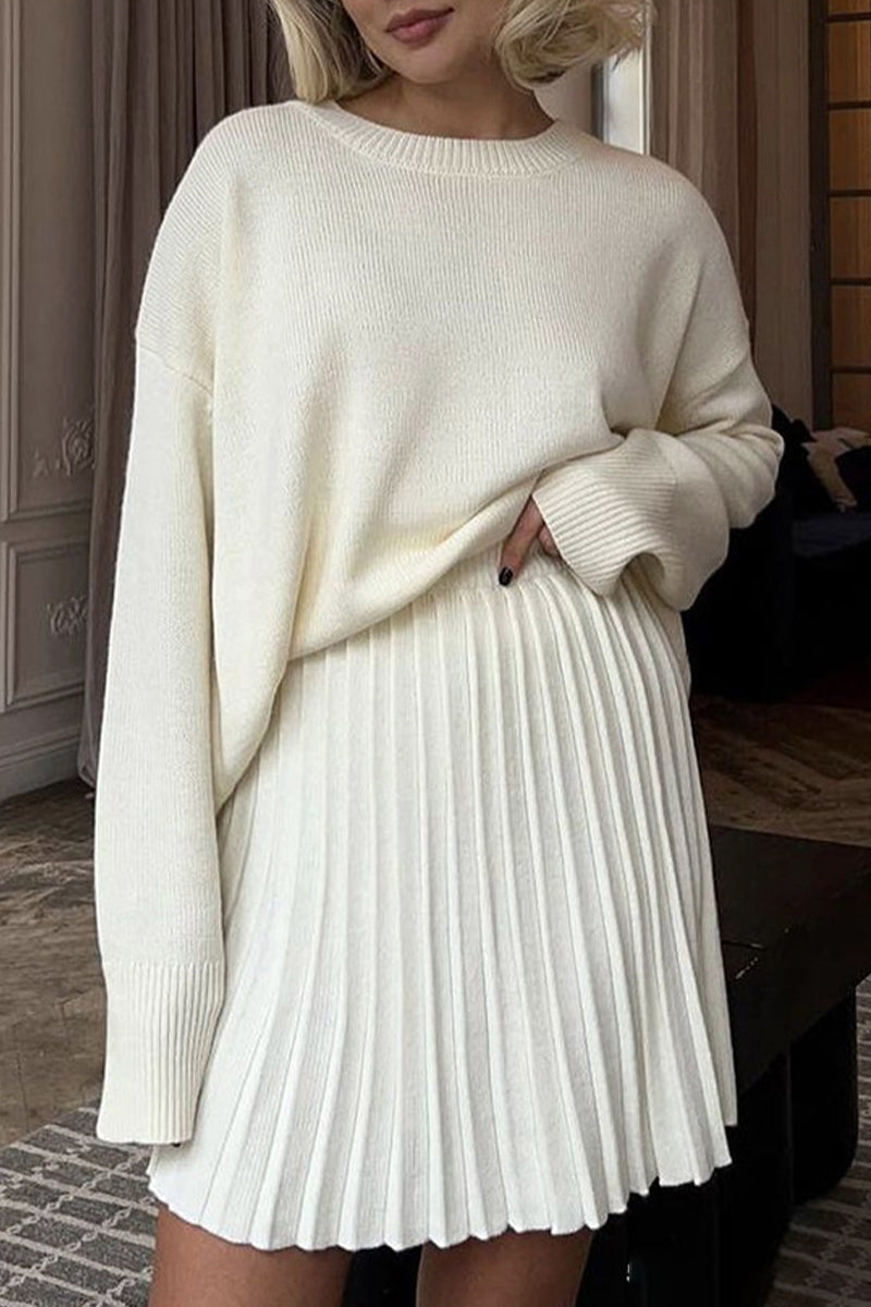 Consuelo® | Elegant patchwork pleated O-neck long sleeve two piece suit