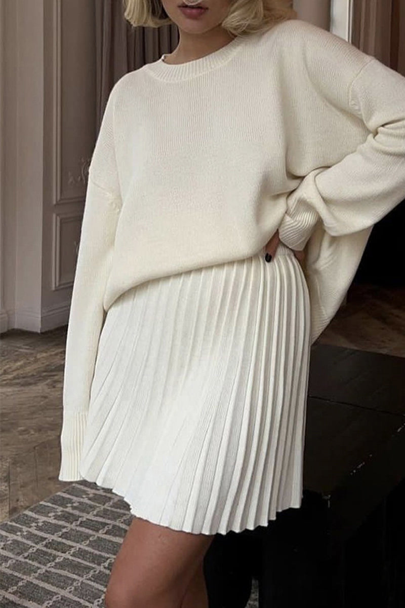 Consuelo® | Elegant patchwork pleated O-neck long sleeve two piece suit