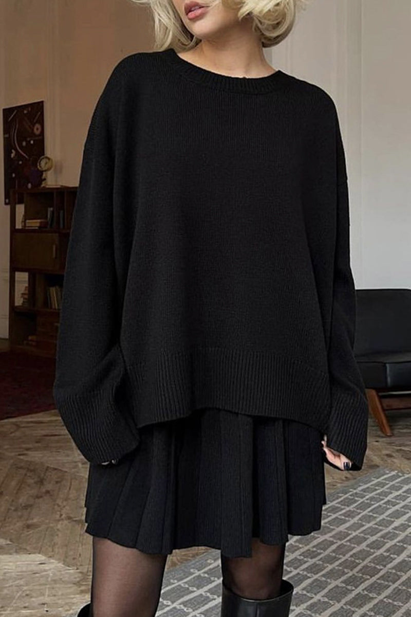Consuelo® | Elegant patchwork pleated O-neck long sleeve two piece suit