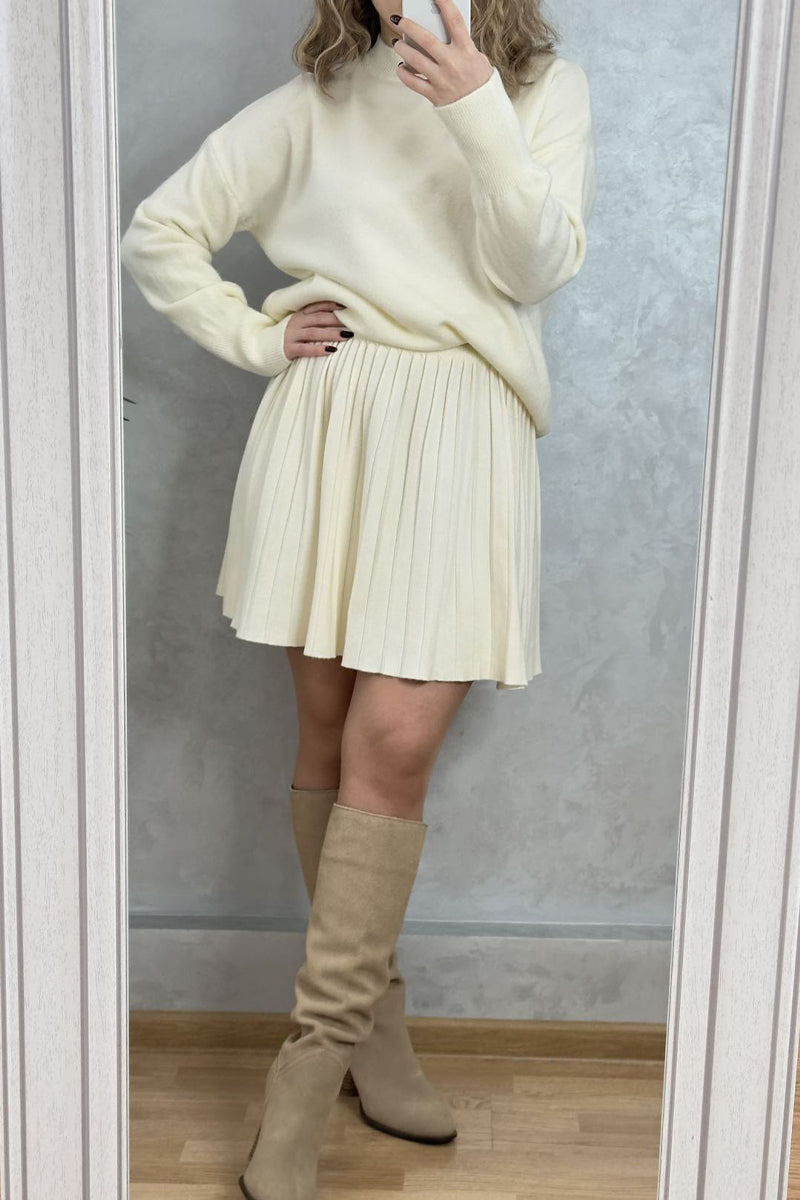 Consuelo® | Elegant patchwork pleated O-neck long sleeve two piece suit