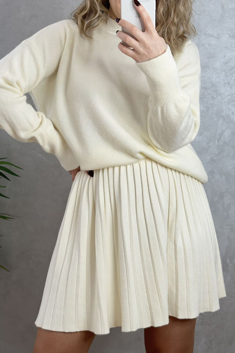 Consuelo® | Elegant patchwork pleated O-neck long sleeve two piece suit