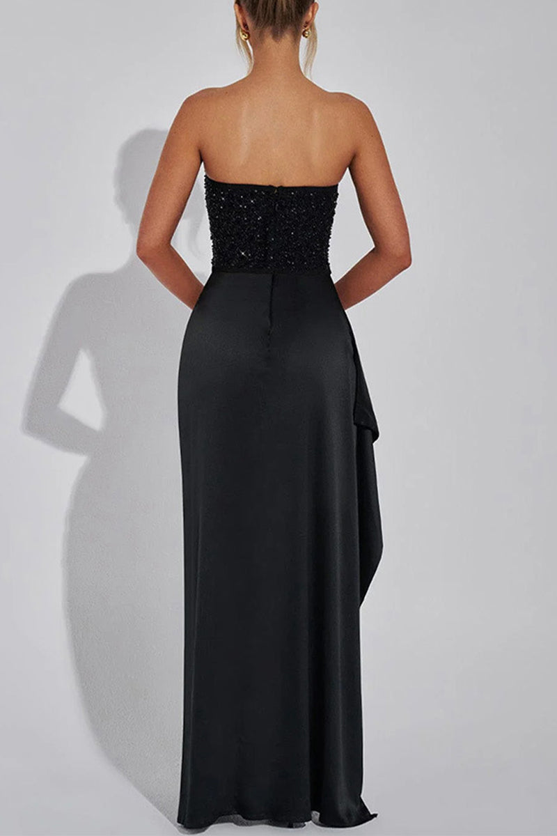 Cinthia® | Sexy sequined slit off shoulder ruffled ball gown dress