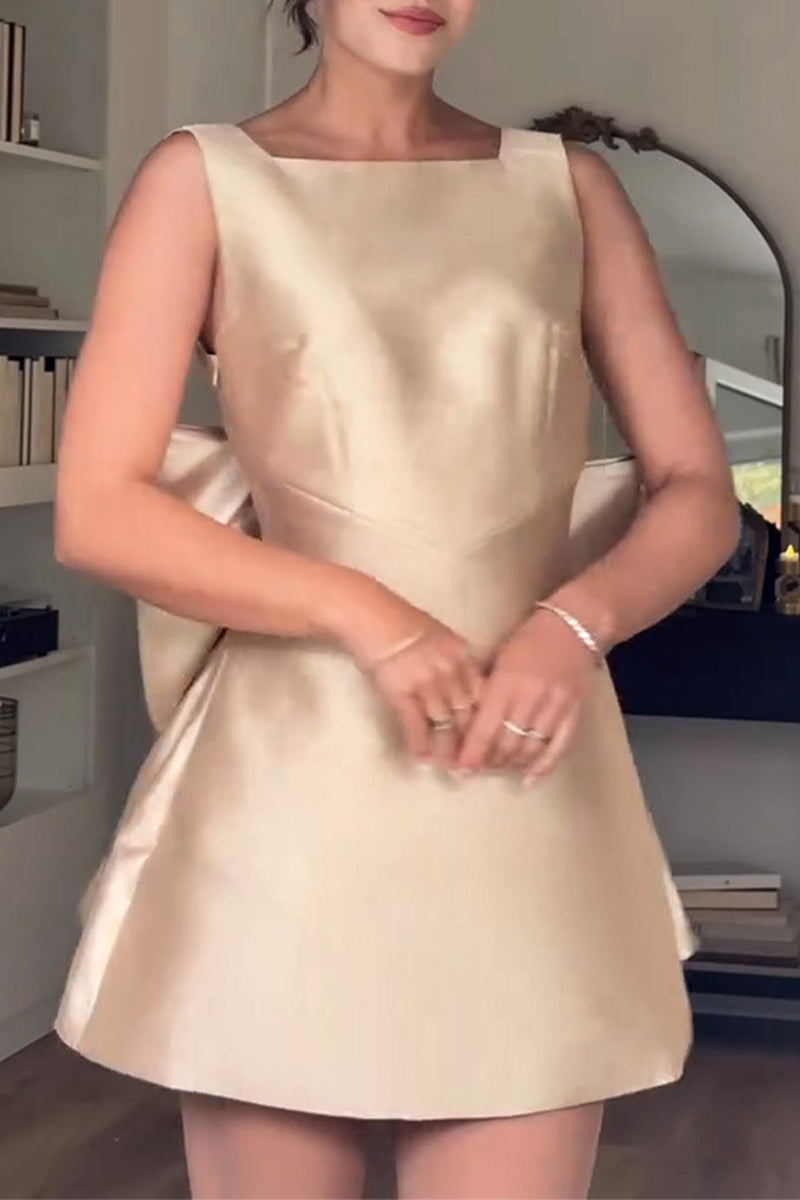 Camila® | Sexy party backless sleeveless dress with bow decoration and square neckline