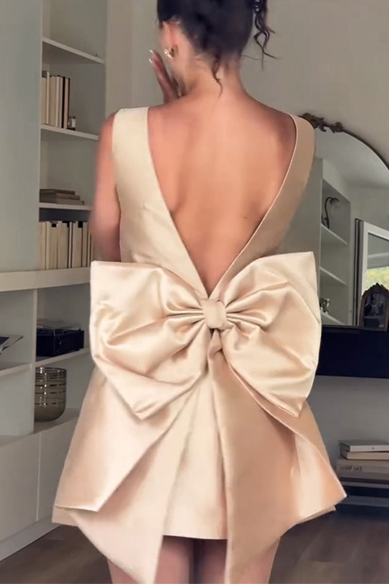 Camila® | Sexy party backless sleeveless dress with bow decoration and square neckline