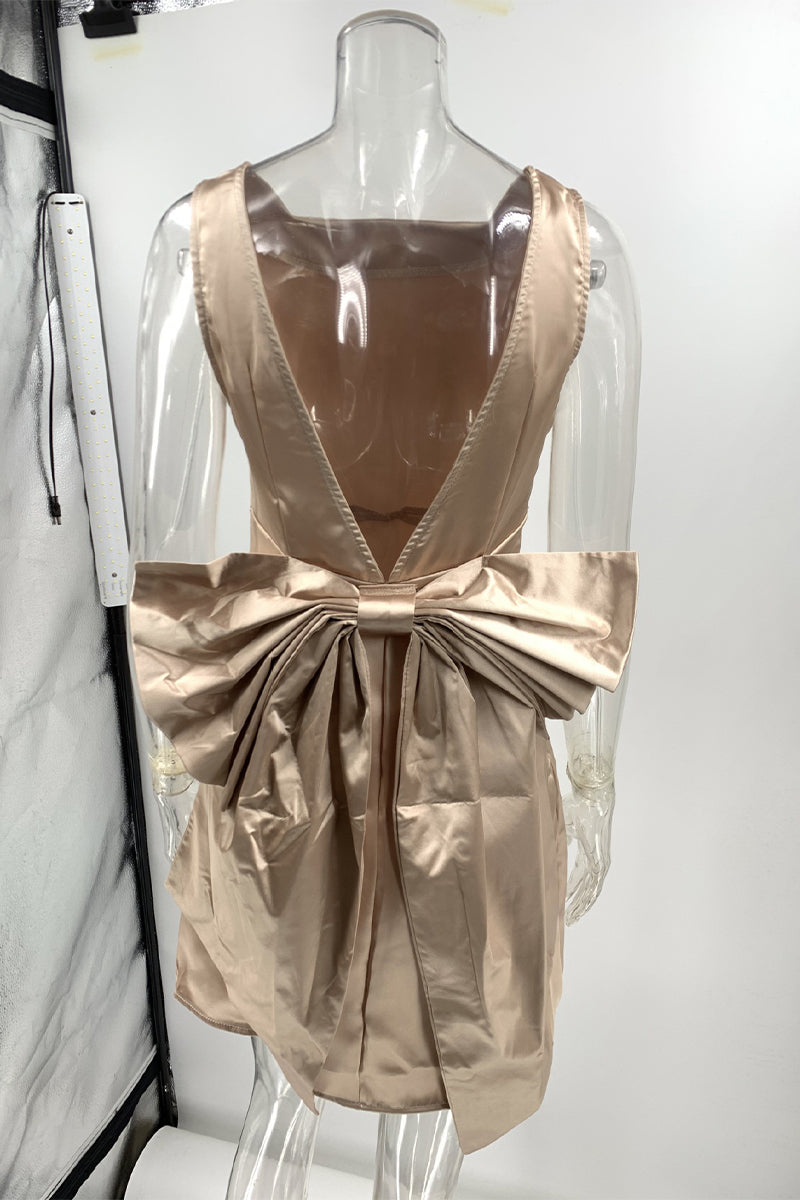 Camila® | Sexy party backless sleeveless dress with bow decoration and square neckline