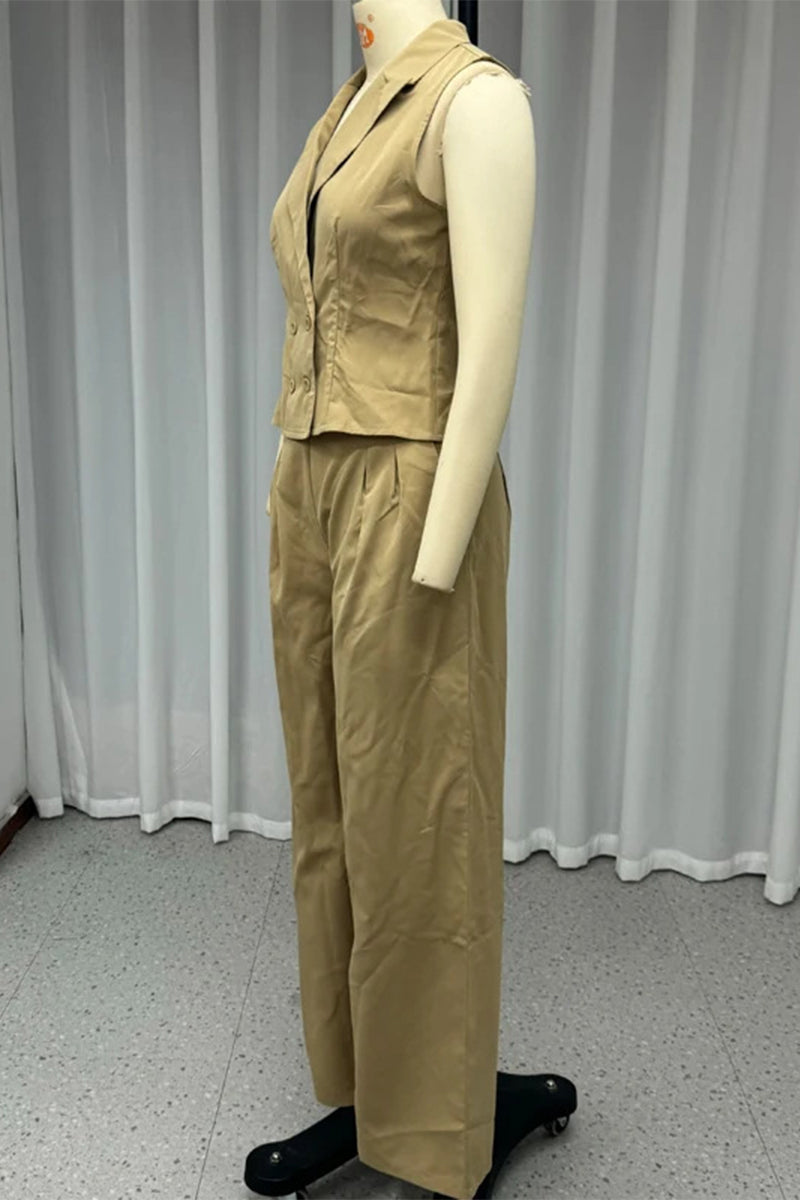 Brenda® | Casual, sleeveless two-piece suit with a gathered turn-down collar and pockets