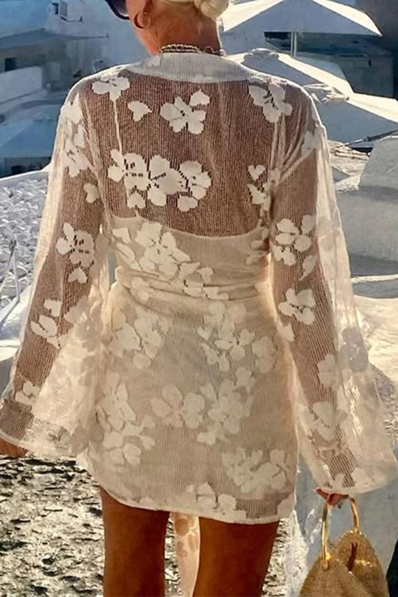 Edith® | Sexy Holiday Floral Lace Lace Up Swimwear Cover Up