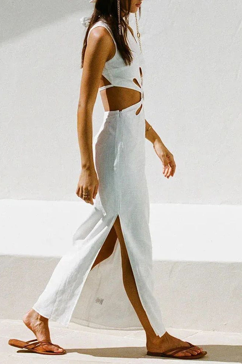 Concepcion® | Sexy, hollow out, backless, slit, half turtleneck, one tier skirt