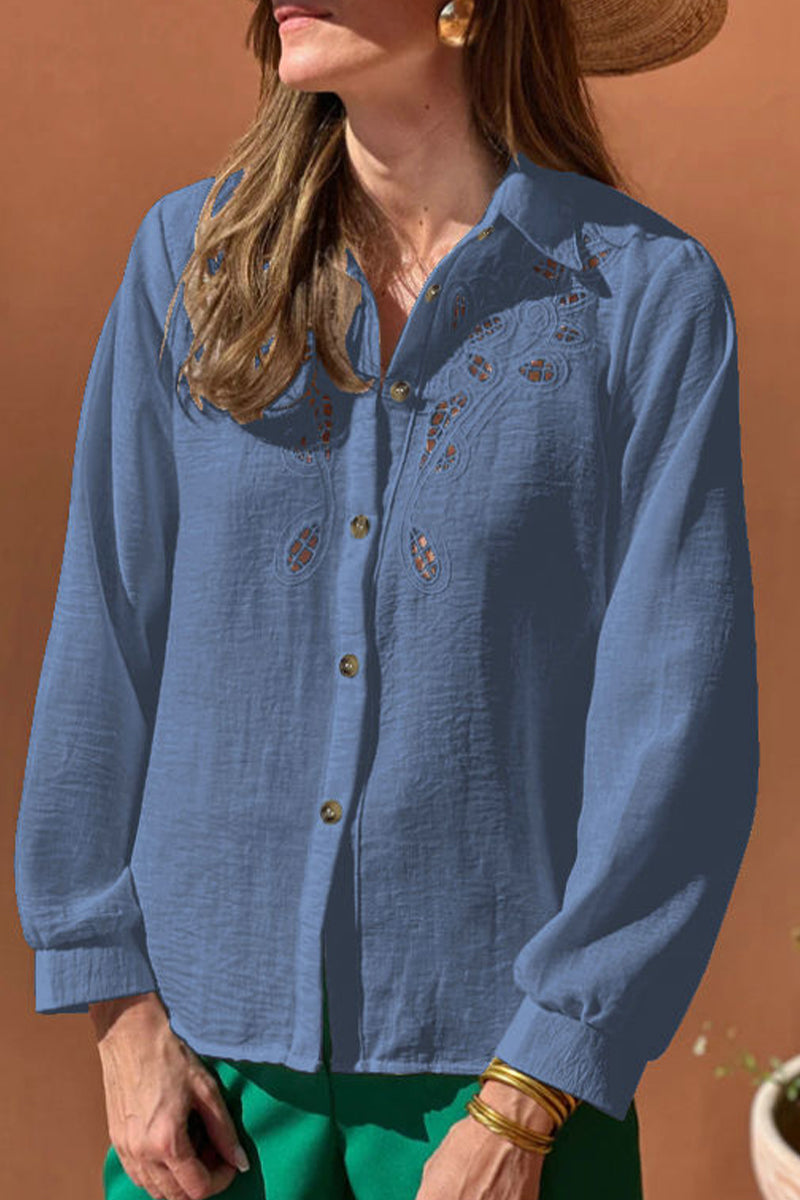 Brigitte® | Casual blouses with hollow out turn-down collar (4 colors)