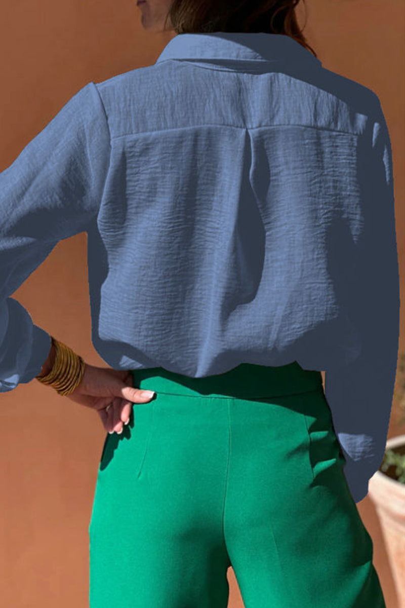 Brigitte® | Casual blouses with hollow out turn-down collar (4 colors)