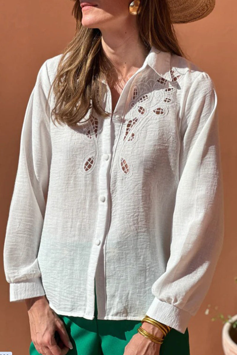 Brigitte® | Casual blouses with hollow out turn-down collar (4 colors)