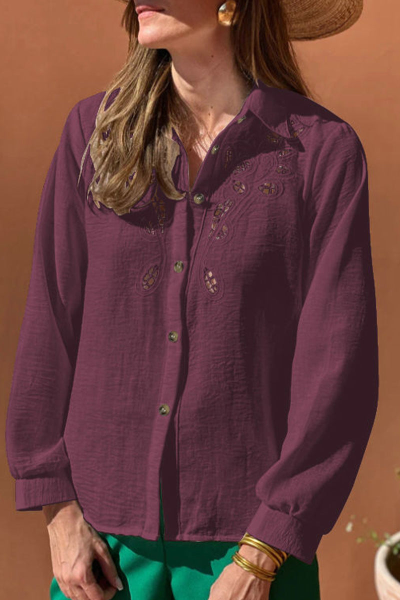 Brigitte® | Casual blouses with hollow out turn-down collar (4 colors)