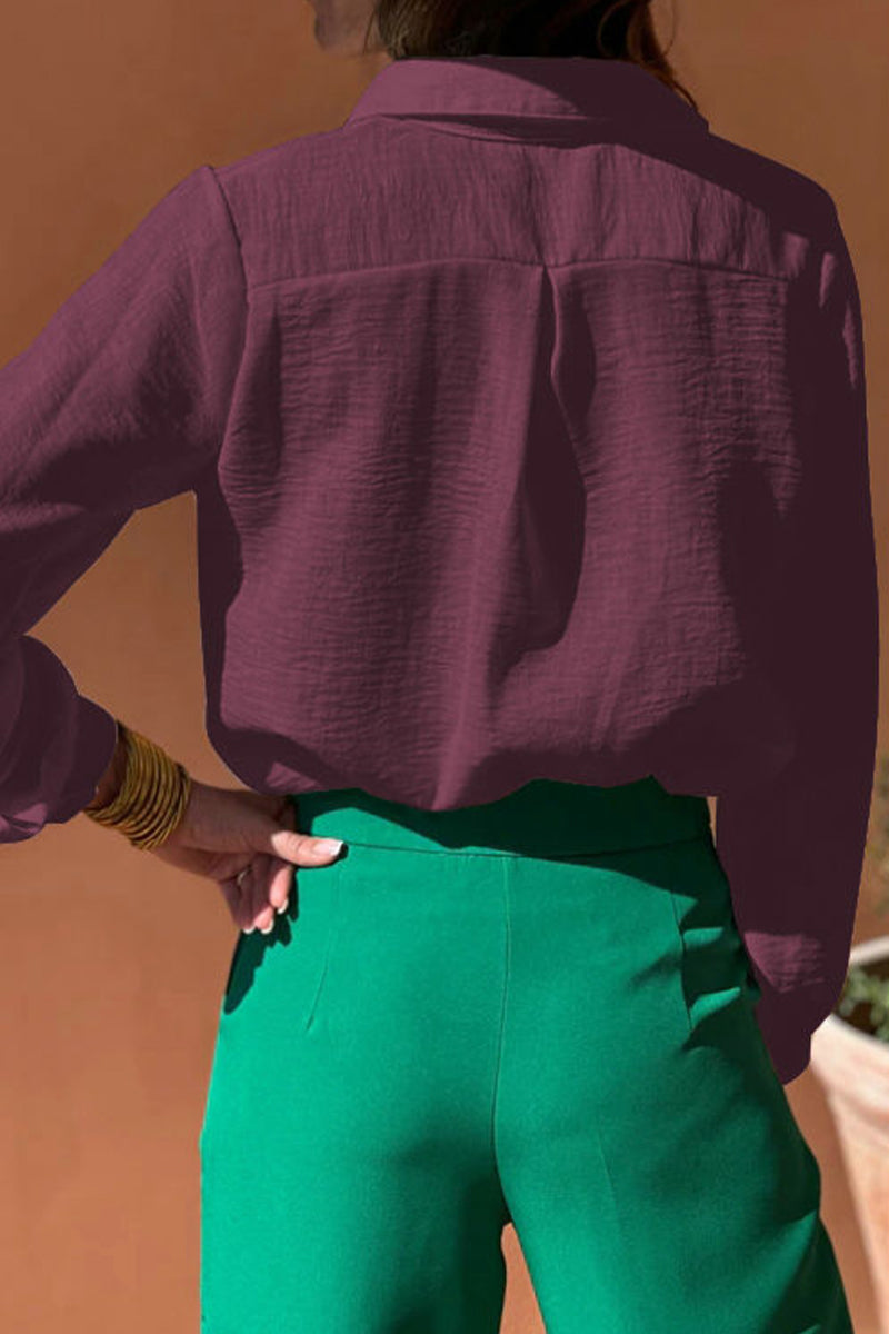 Brigitte® | Casual blouses with hollow out turn-down collar (4 colors)