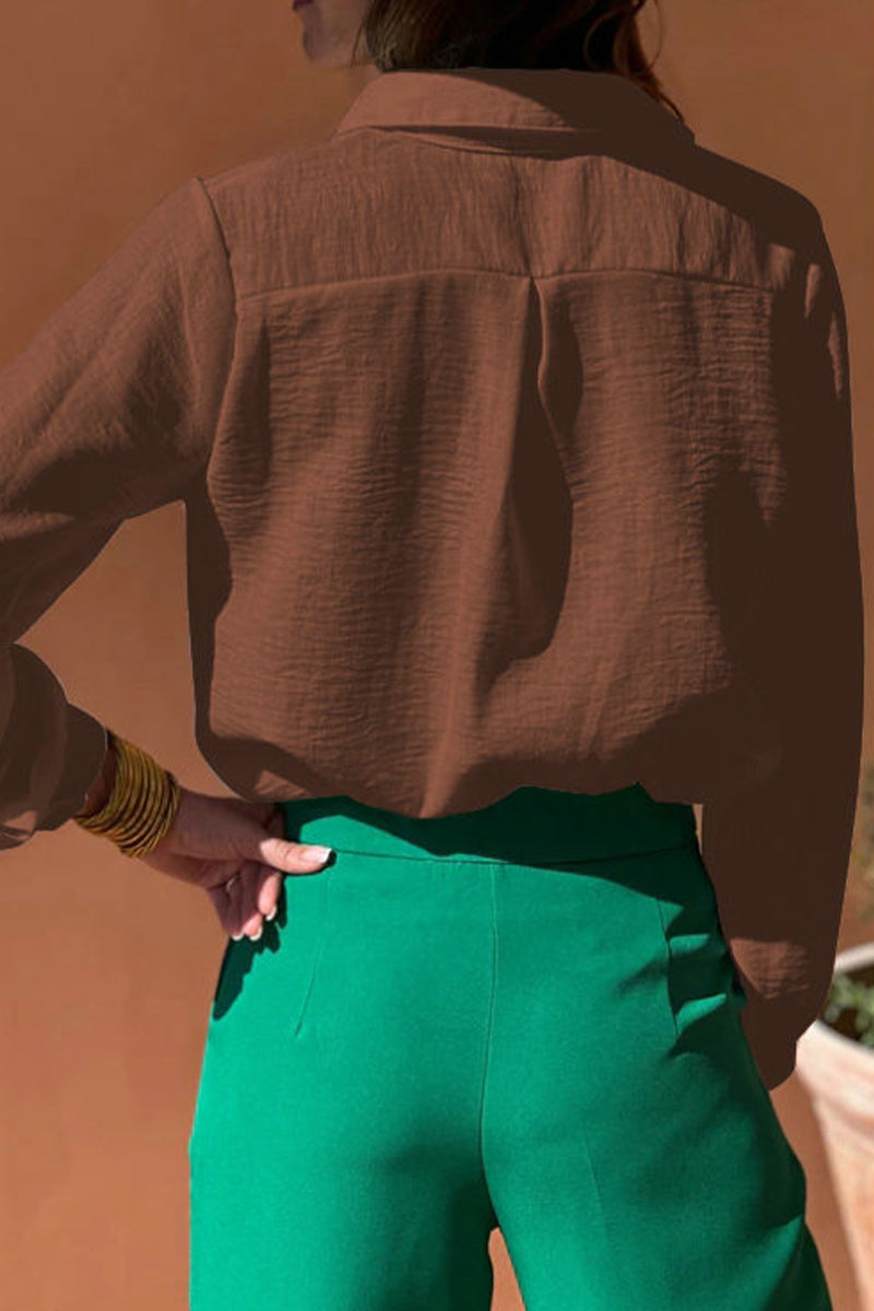Brigitte® | Casual blouses with hollow out turn-down collar (4 colors)