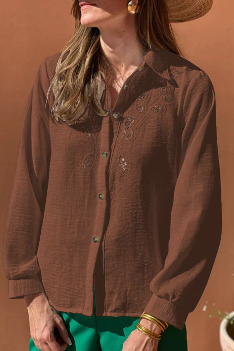 Brigitte® | Casual blouses with hollow out turn-down collar (4 colors)