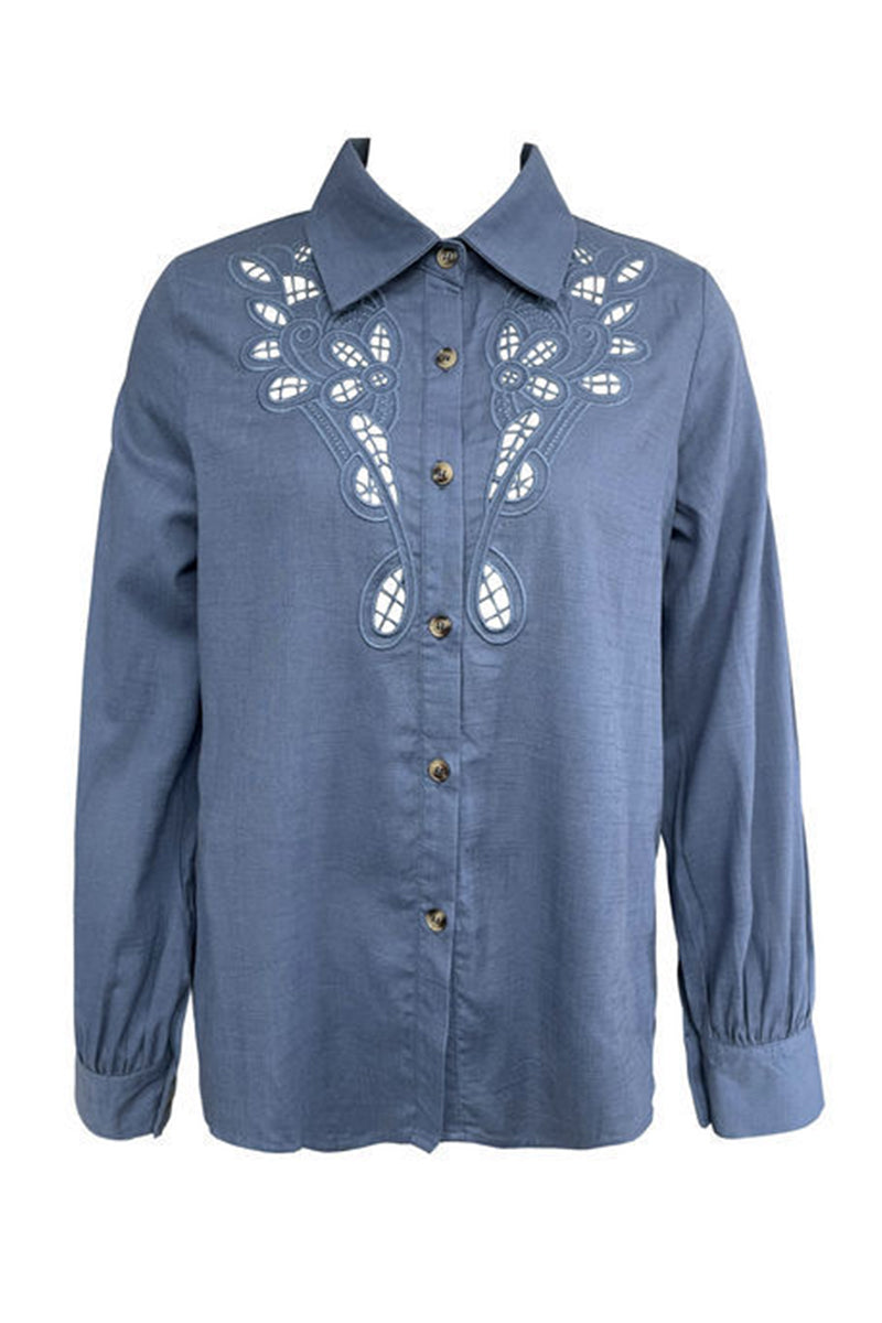 Brigitte® | Casual blouses with hollow out turn-down collar (4 colors)