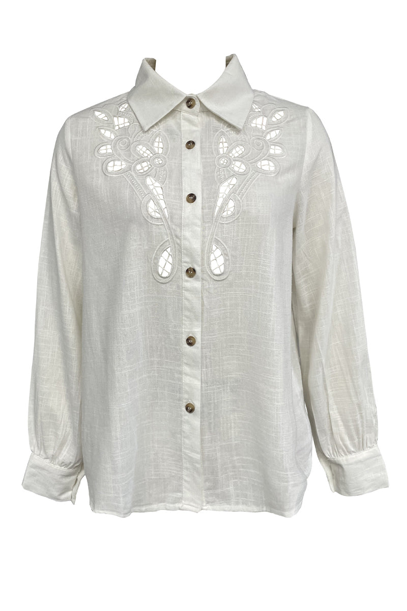 Brigitte® | Casual blouses with hollow out turn-down collar (4 colors)