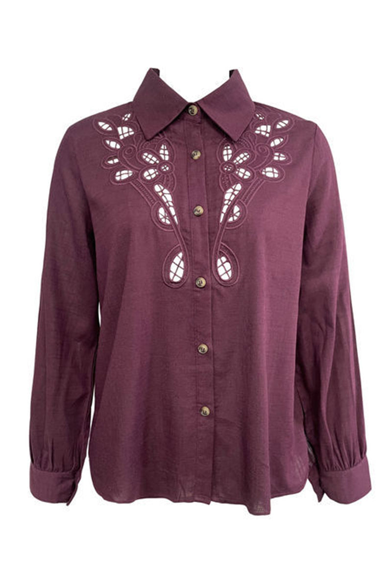 Brigitte® | Casual blouses with hollow out turn-down collar (4 colors)
