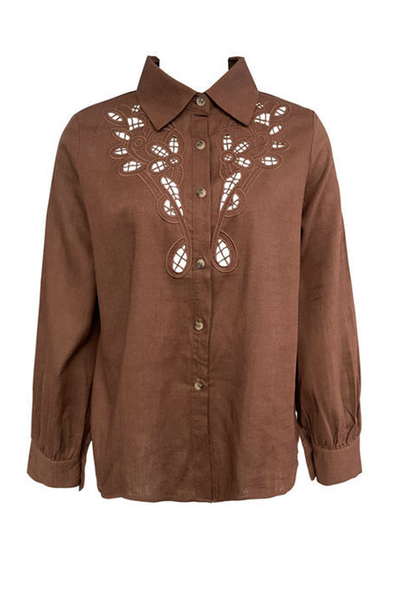 Brigitte® | Casual blouses with hollow out turn-down collar (4 colors)