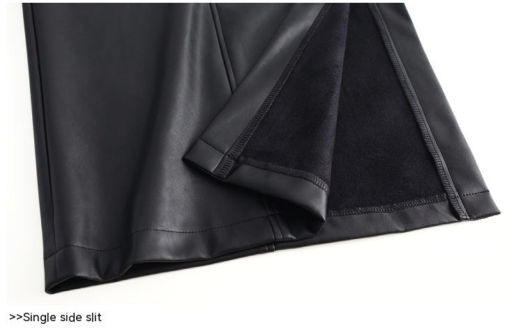 Eliana® | PU leather skirt with fleece lining, thickened and side slit