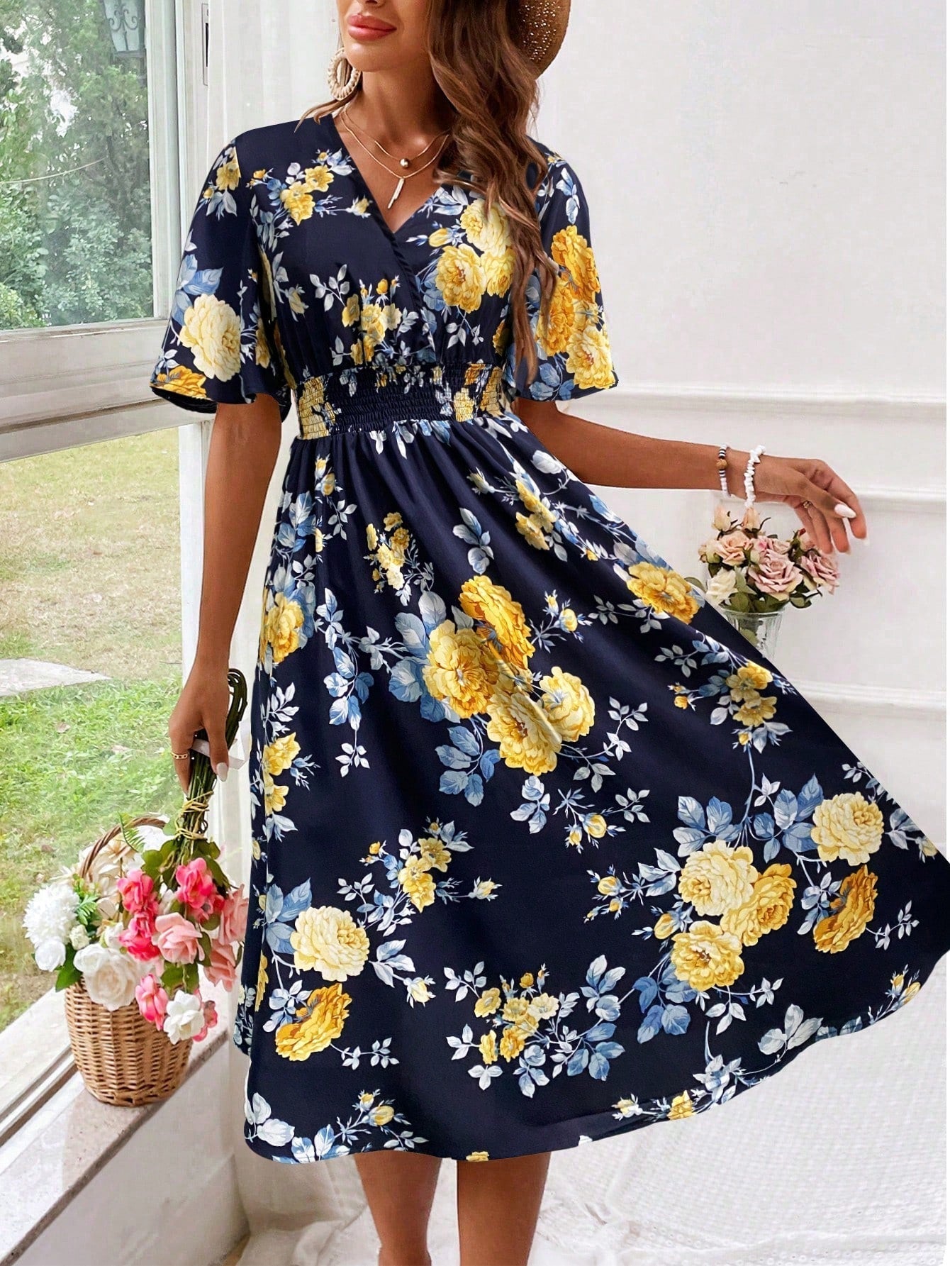 Edith | Stylish Floral V-Neck Dress